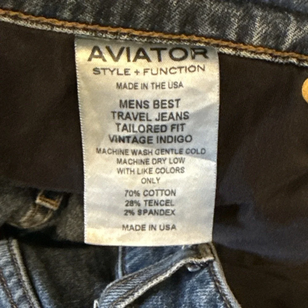 Aviator Jeans Mens 36 Blue Denim Stretch Made in USA Classic Five Pocket Travel